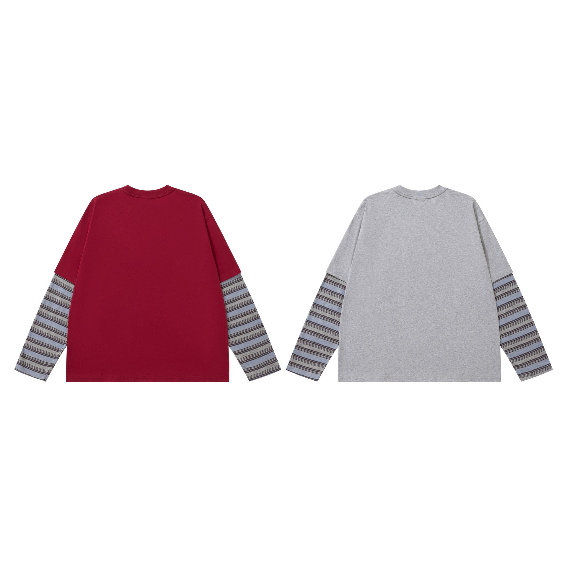 ニューワールド レトロ グラフィック長袖Tシャツ フェイクレイヤード ストライプスリーブ