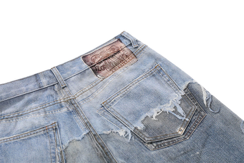 Wide-Leg Distressed Jeans – Post-Apocalyptic Raw-Edge Washed Denim