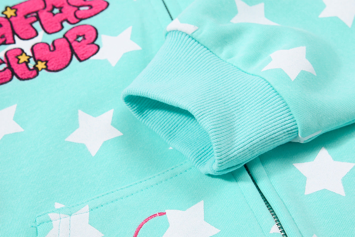 Sweat court zippé à imprimé étoiles avec pomme – Streetwear kawaii