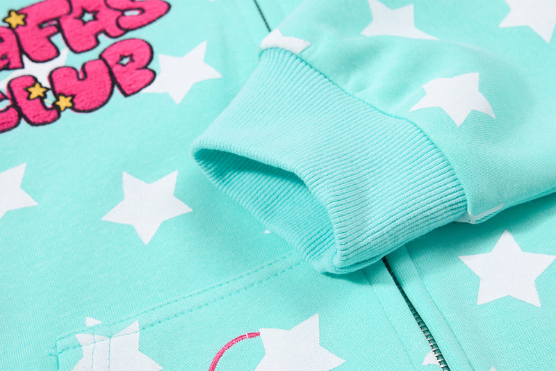 Sweat court zippé à imprimé étoiles avec pomme – Streetwear kawaii