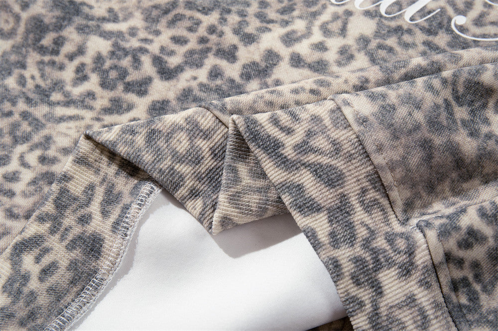 Hoodie zippé à imprimé léopard – Sweat-shirt streetwear oversize délavé