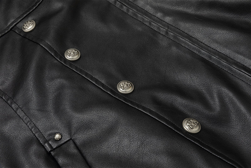 Schwarze Kunstlederjacke mit Kapuze – zweireihig mit Kapuze aus Leoparden-Kunstfell