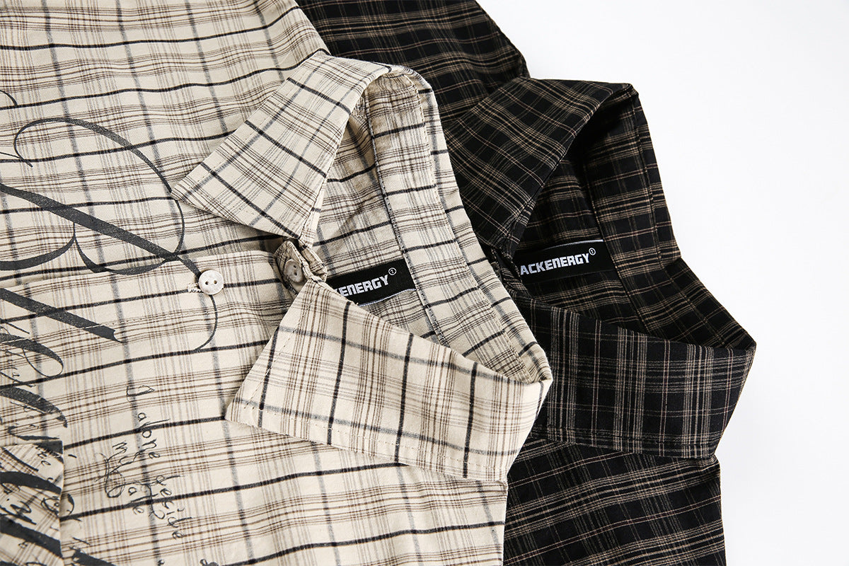 Camisa de Manga Larga de Cuadros para Hombre con Estampado Gráfico de Letras Vintage