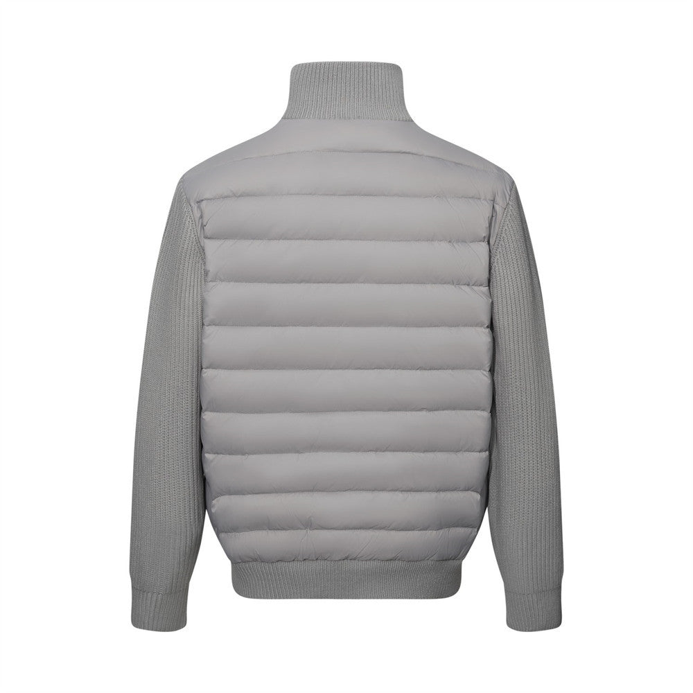 Men's Quilted Puffer Jacket with Ribbed Knit Sleeves & High Neck