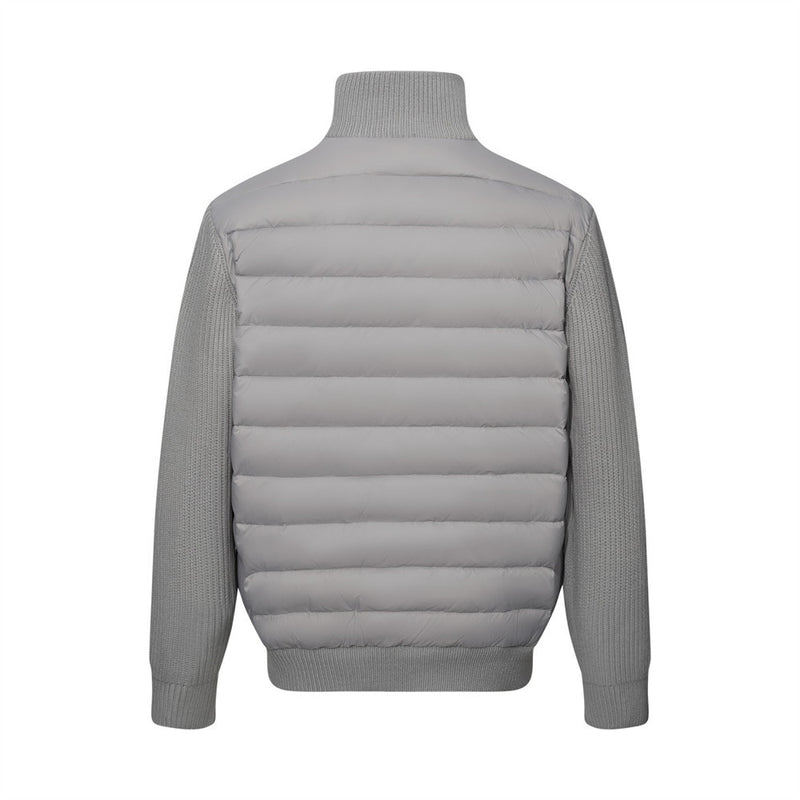 Men's Quilted Puffer Jacket with Ribbed Knit Sleeves & High Neck