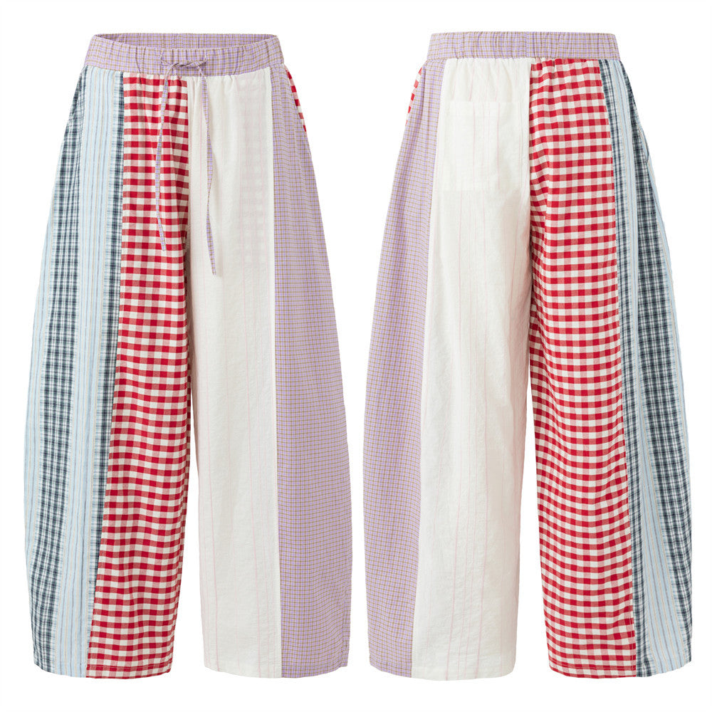 Patchwork Plaid Wide-Leg Pants – Men's Colorblock Deconstructed Trousers