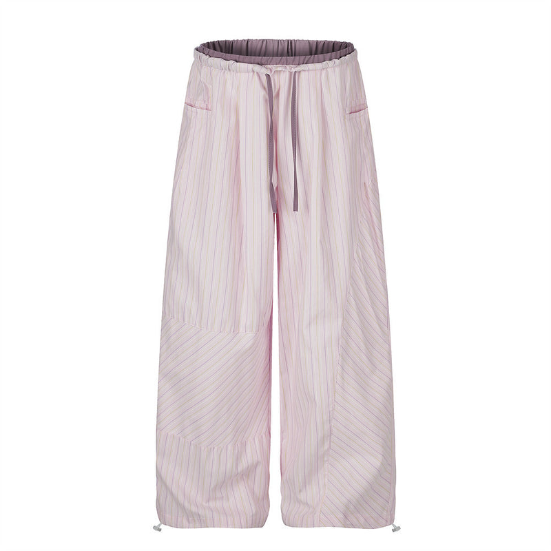 Japanese Striped Wide-Leg Pants – Irregular Patchwork Double Waistband Relaxed F
