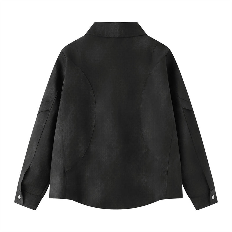 Herrenjacke mit dunkler Textur, Reißverschluss und dekonstruierter Panelnaht