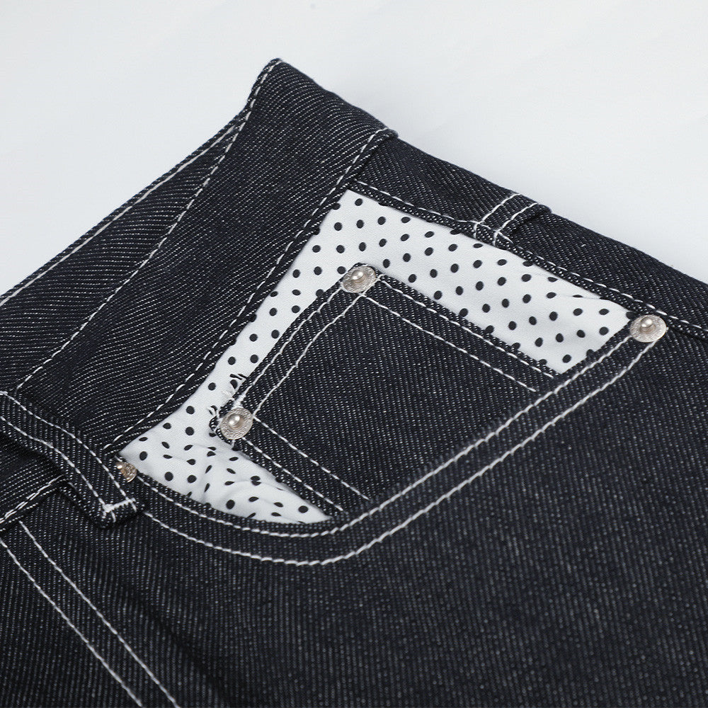 Jean homme droit – Denim foncé à jambes larges avec patchwork à pois