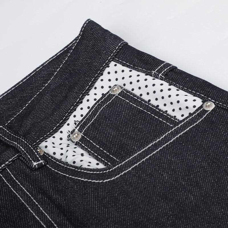 Jean homme droit – Denim foncé à jambes larges avec patchwork à pois