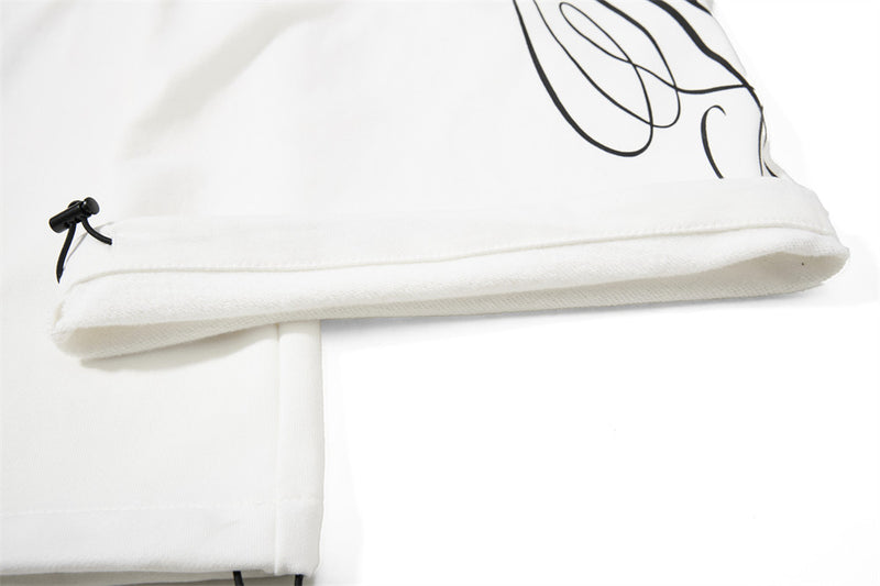Wide-Leg Sweatpants with Contrast Double Waistband, Distressed Detail & Graphic