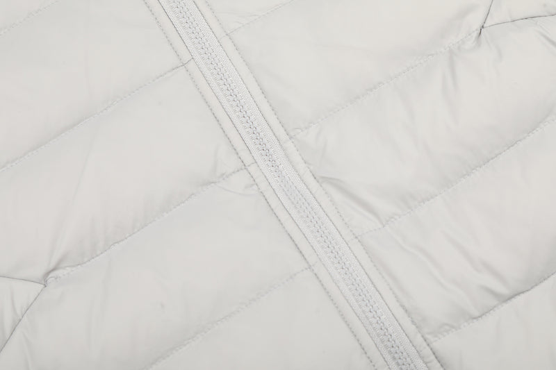 Hooded Puffer Down Jacket – Quilted Winter Coat in Light Gray & Black
