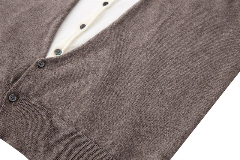 Men's V Neck Sweater Two-Tone Faux-Layered Cardigan