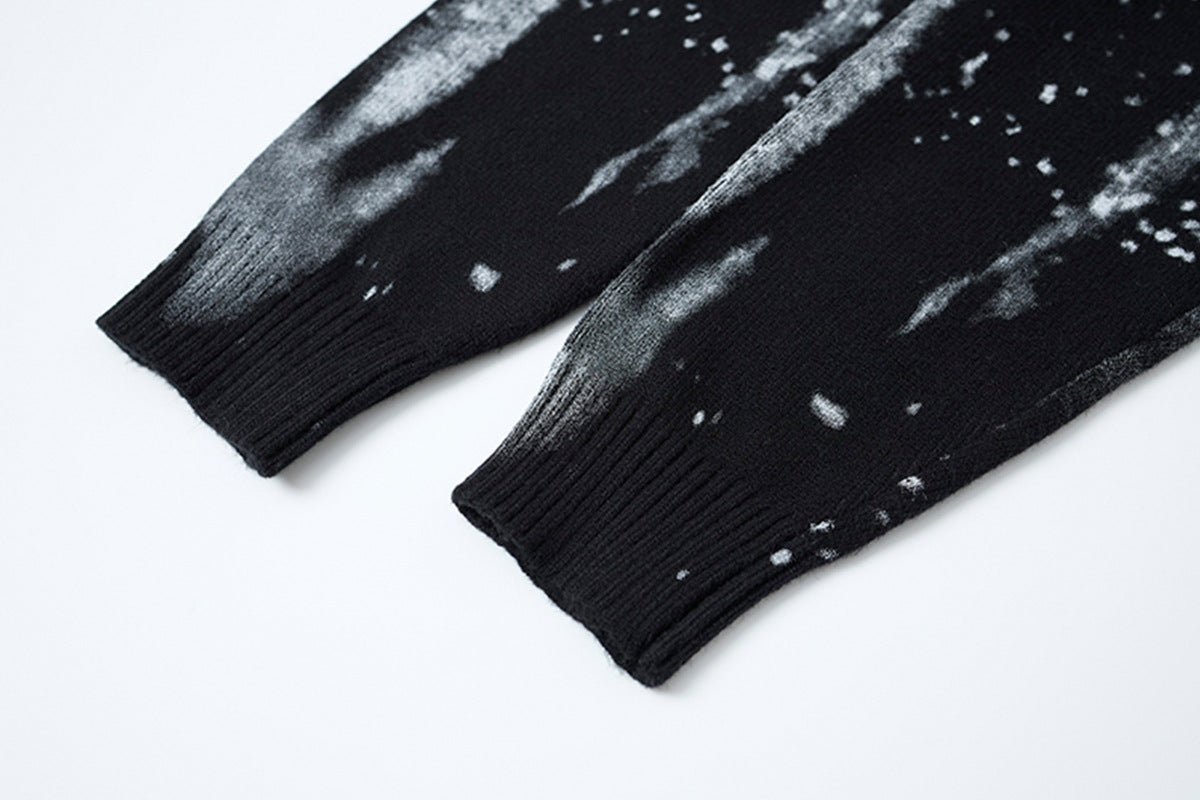 Pull en maille col rond éclaboussures d’encre – Motif peinture déstructuré