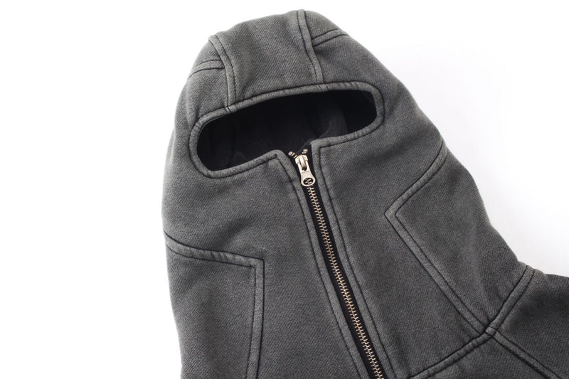 Balaclava-Zip-Hoodie – Verwaschener, oversized Full-Face-Sweater