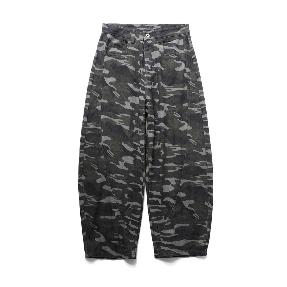 Wide-Leg Camo Cargo Pants – Baggy Fit Dark Green Camouflage Trousers