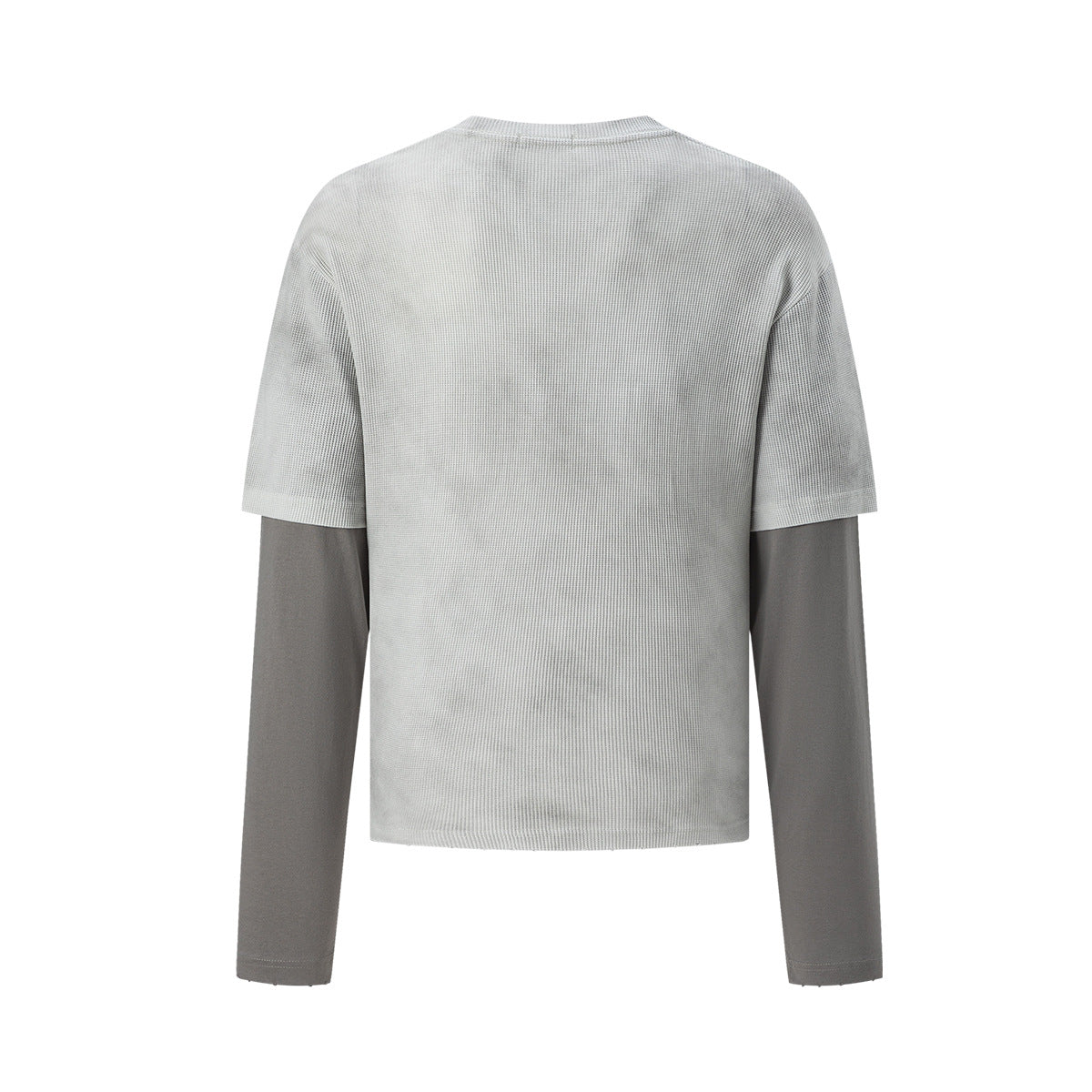 Faux Two-Piece Long Sleeve Graphic Tee – Waffle Knit Face Print Crew Neck Shirt