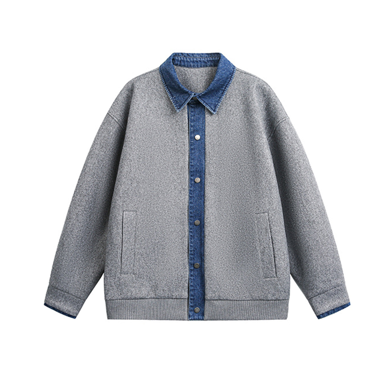 Veste boxy à boutons-pression avec col en denim – Style rétro old money