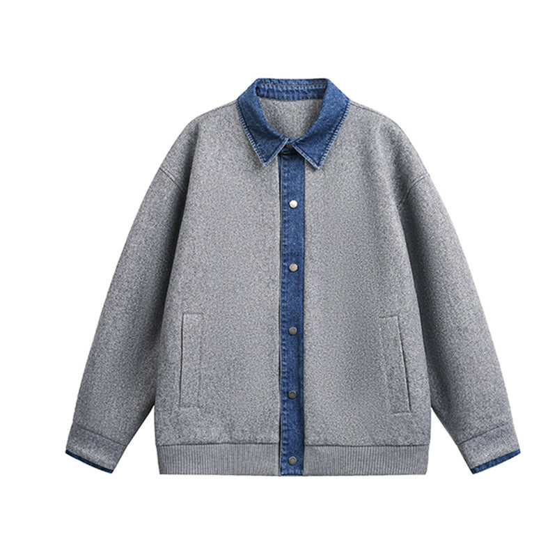 Veste boxy à boutons-pression avec col en denim – Style rétro old money