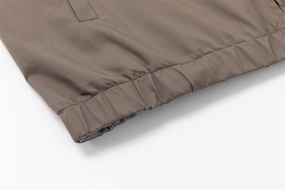 Reversible Stand Collar Vest – Men's Dual-Zip Sleeveless Gilet in Taupe &