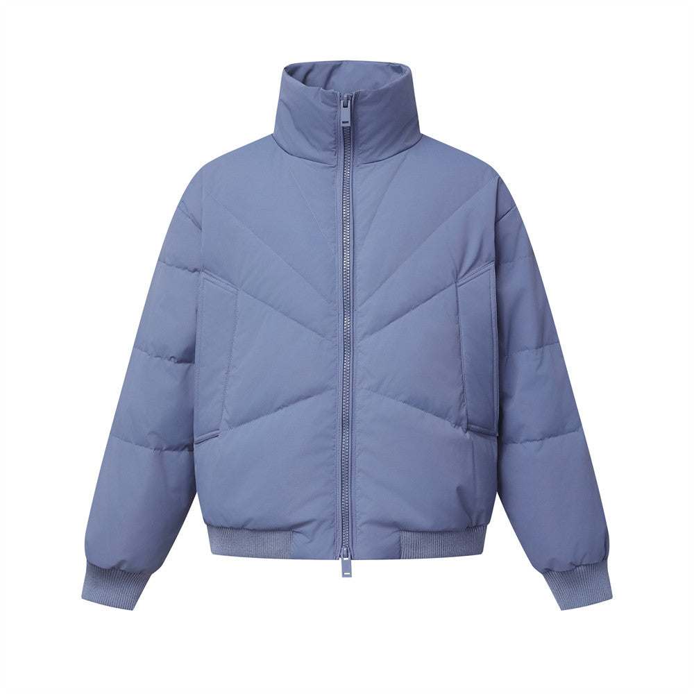 Doudoune oversize – Col montant, matelassage chevron et zip intégral, bleu