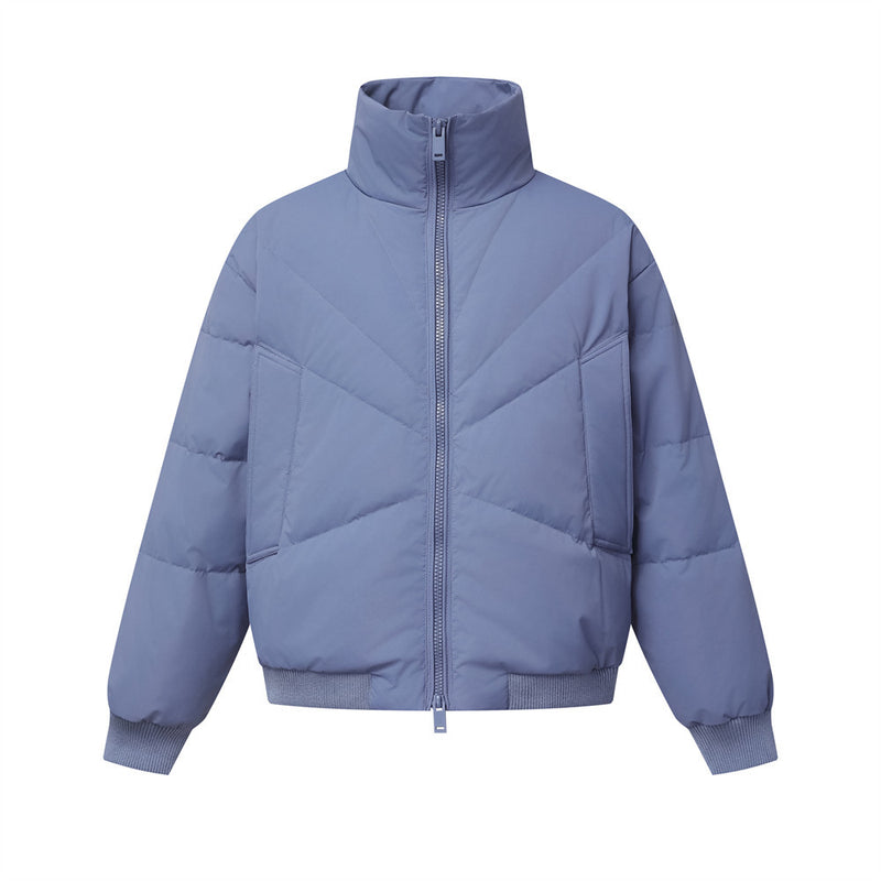 Doudoune oversize – Col montant, matelassage chevron et zip intégral, bleu