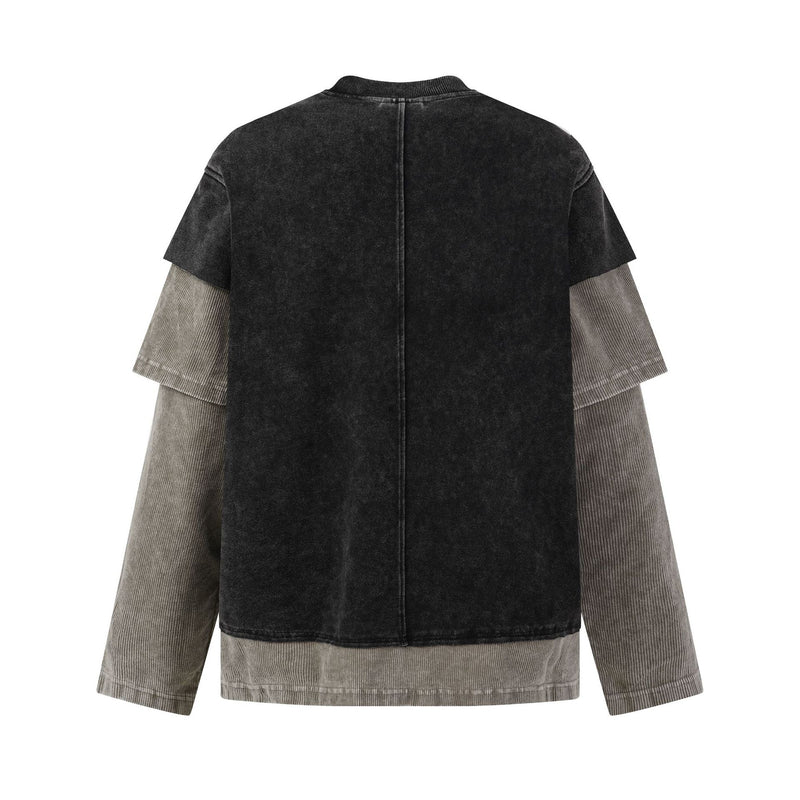 Sudadera efecto superpuesto de lavado ácido con mangas de pana – Deconstruida