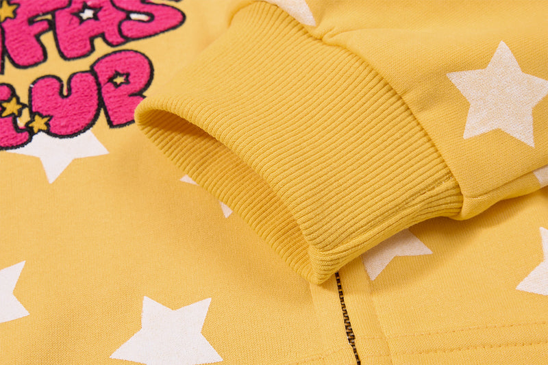 Sweat court zippé à imprimé étoiles avec pomme – Streetwear kawaii