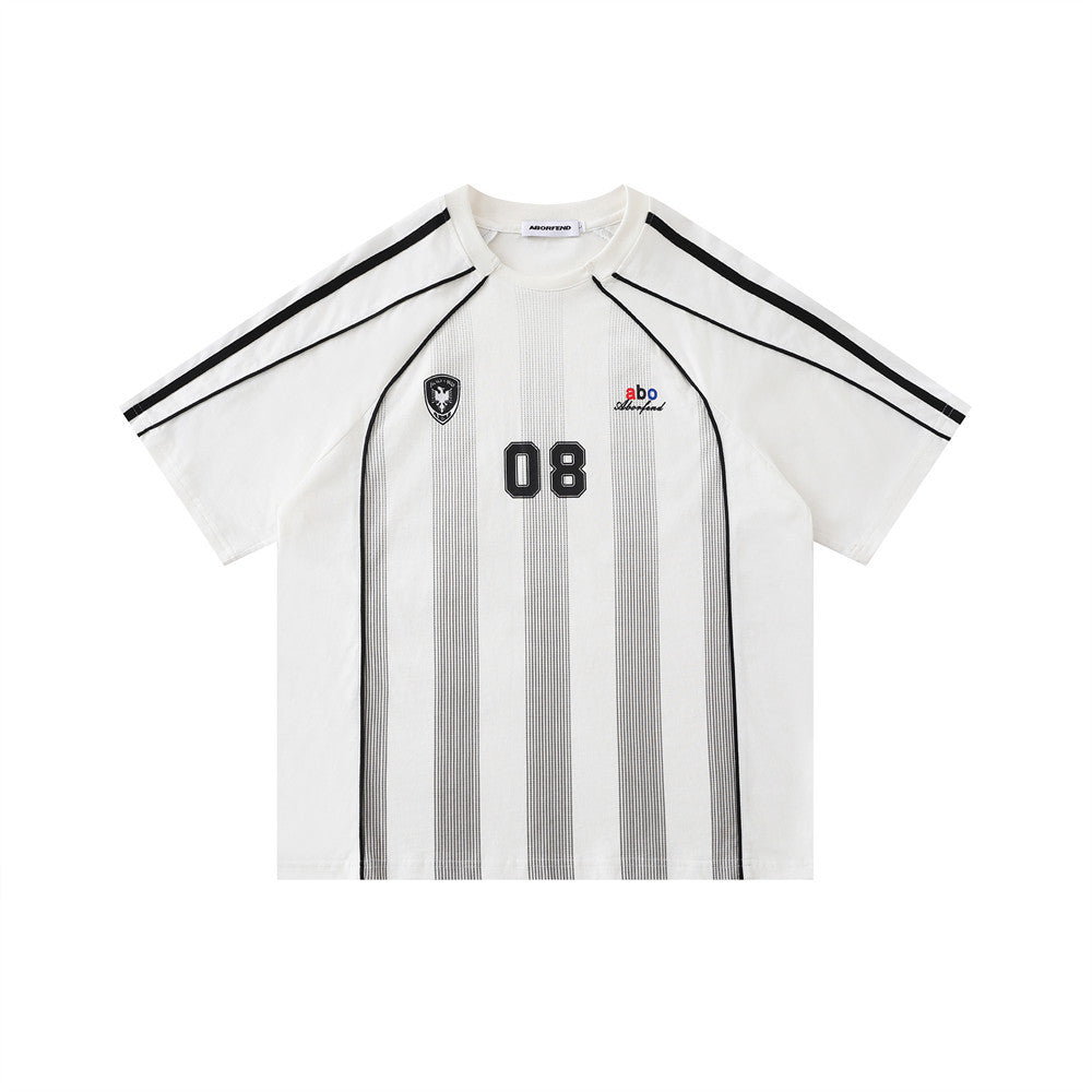 Soccer Jersey Stripe Graphic Tee – Oversized Short-Sleeve Crew Neck
