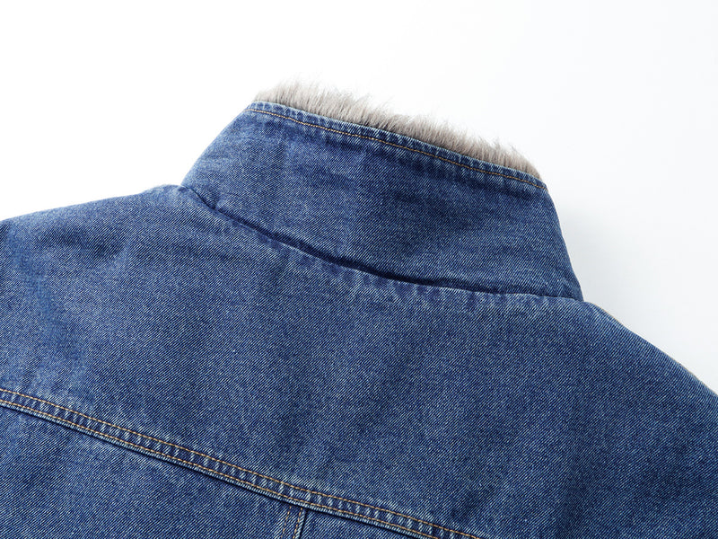 Fur-Lined Denim Jacket – Men's Winter Bomber with Faux Fur Collar & Quilted