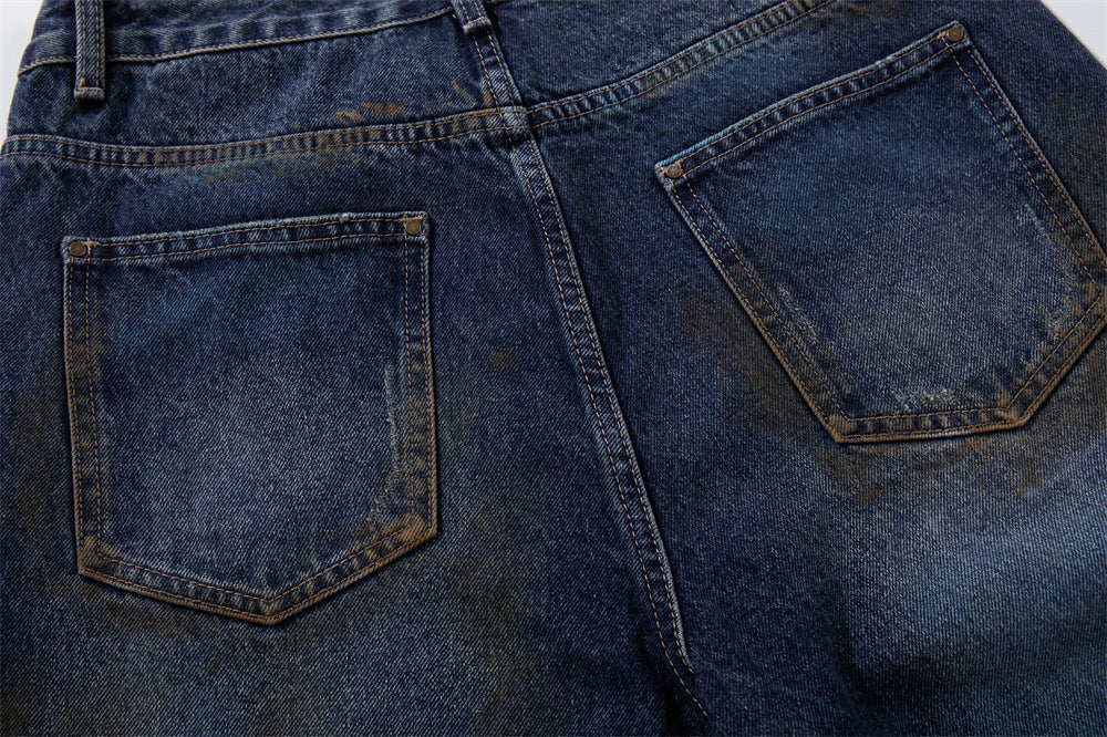 Distressed Patch Wide-Leg Jeans – Grunge Punk Washed Denim