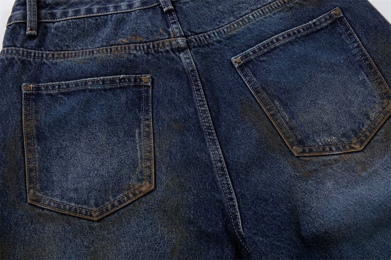 Distressed Patch Wide-Leg Jeans – Grunge Punk Washed Denim