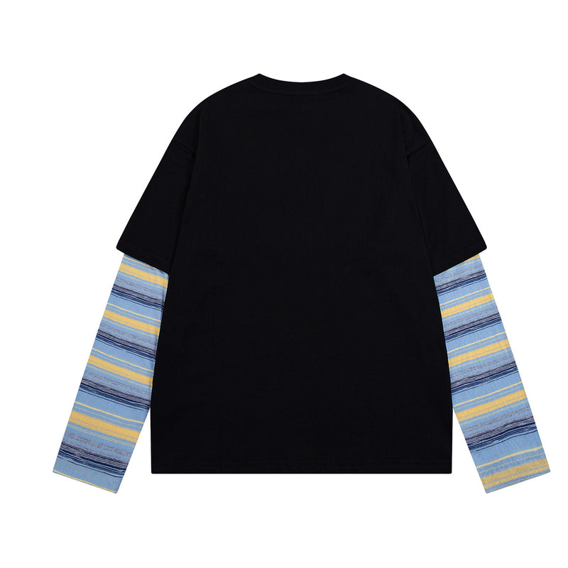 Kastiges Oversized-Langarmshirt mit Streifenärmeln & Hello-Patch