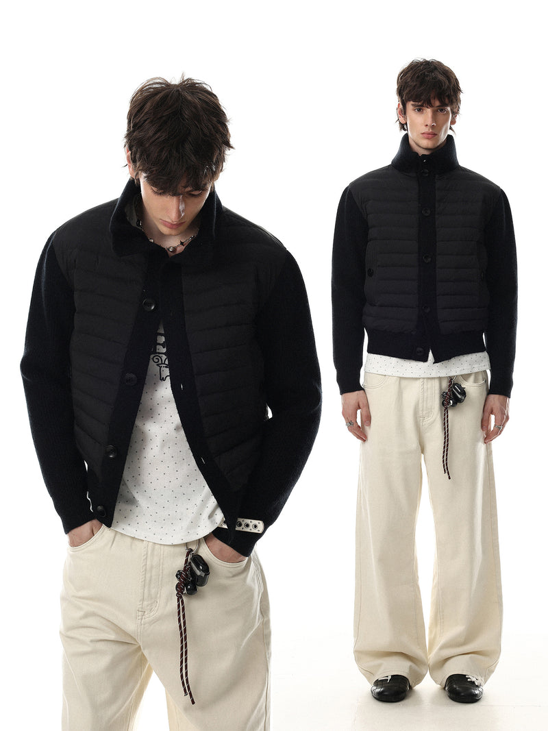 Gesteppte Puffer-Hybridjacke – Strickärmel und Stehkragen