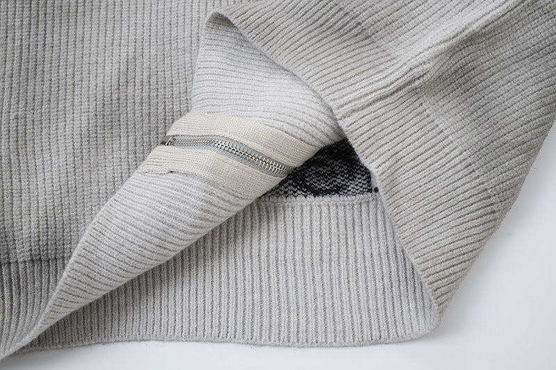 Veste-pull zippée en maille croisée gothique – Gilet oversize punk à col cheminée