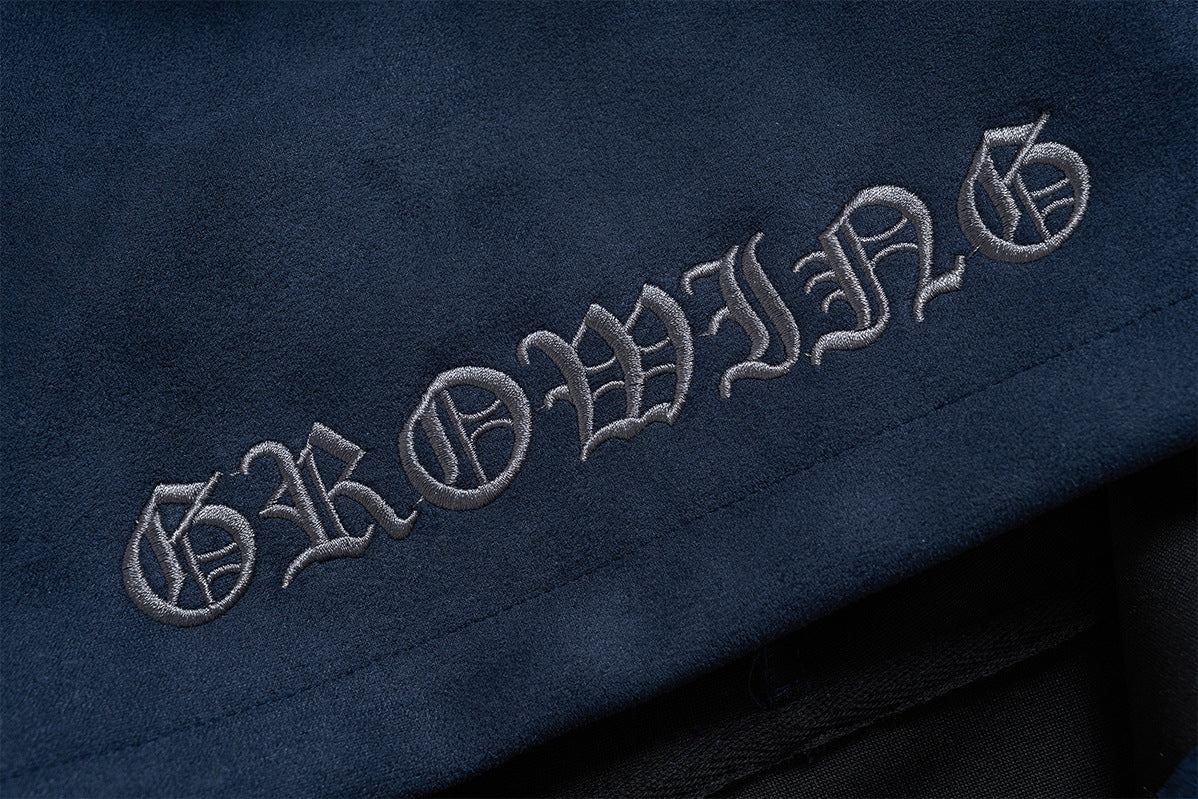 Zip-Up Hoodie Men's Suede Gothic Star Embroidery Full-Zip Jacket