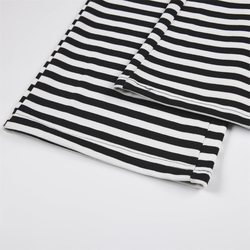 Black & White Striped Wide-Leg Pants with Drawstring Waist