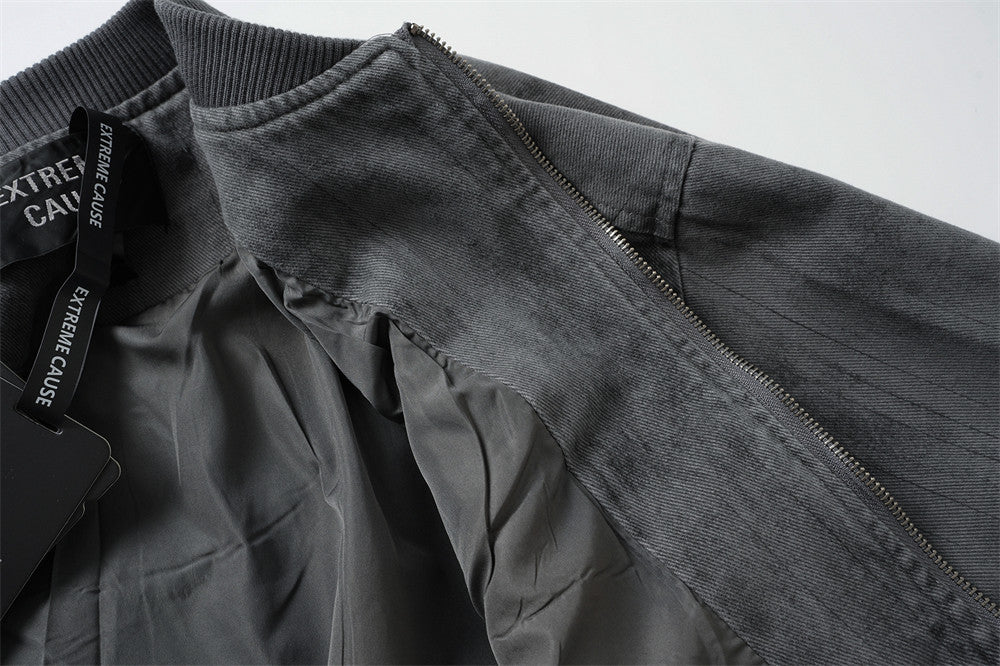 Bomber délavé et usé – Patchwork déconstruit à bords effilochés, coupe oversize