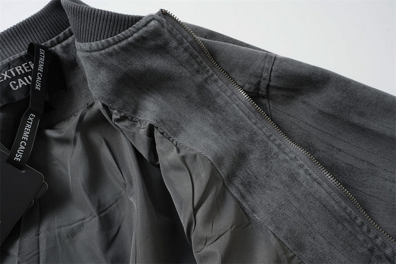 Bomber délavé et usé – Patchwork déconstruit à bords effilochés, coupe oversize