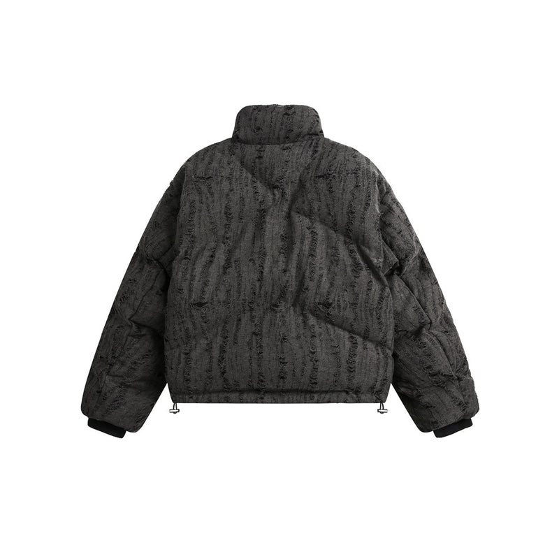 Distressed Texture Puffer Jacket Stand Collar Padded Coat