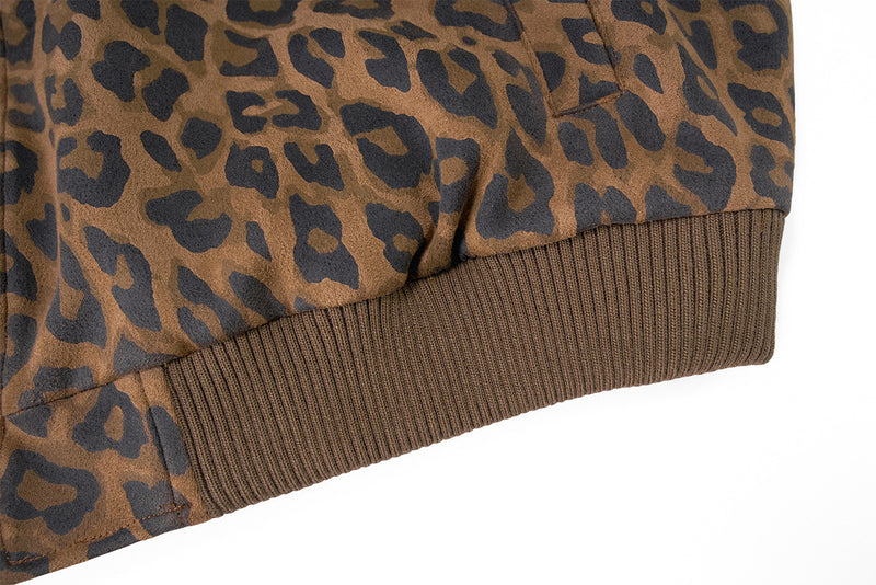 Leopard Print Track Jacket – Mock Neck Full-Zip Varsity Style