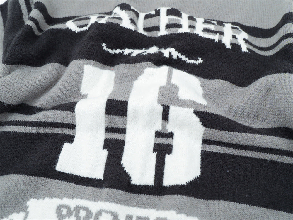 Gestreifter Jacquard-Strickpullover – Gather 16 SavageBase-Print, Relaxed Rundhalsausschnitt