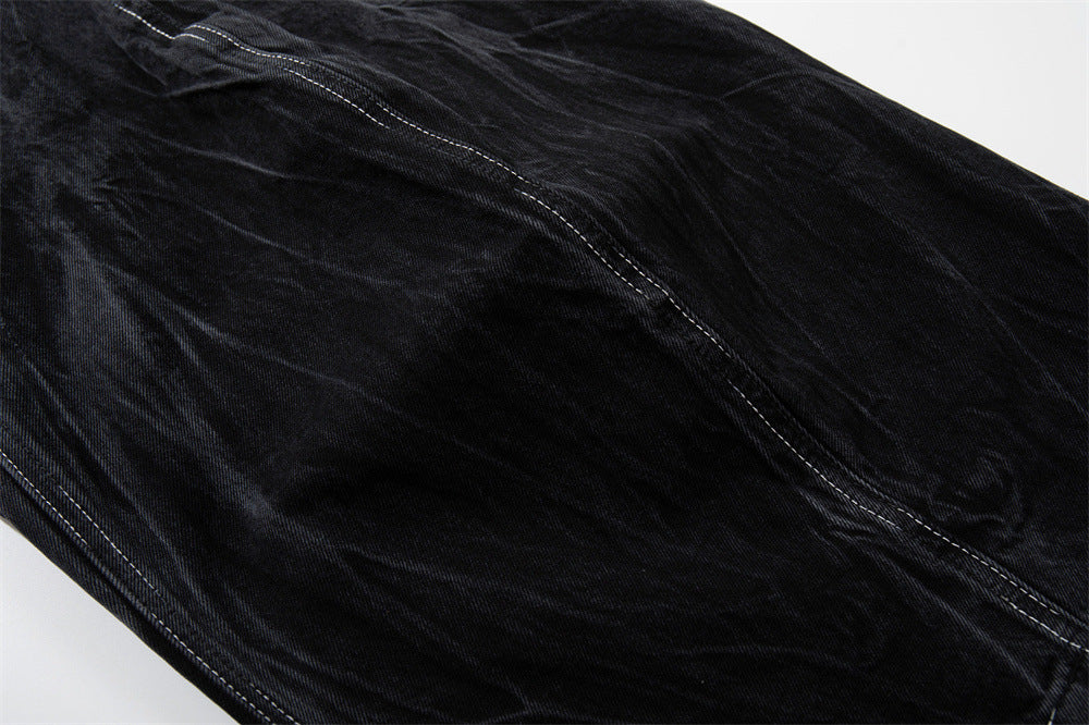 Crinkle-Washed Black Denim Shorts – Wide Leg Streetwear Fit