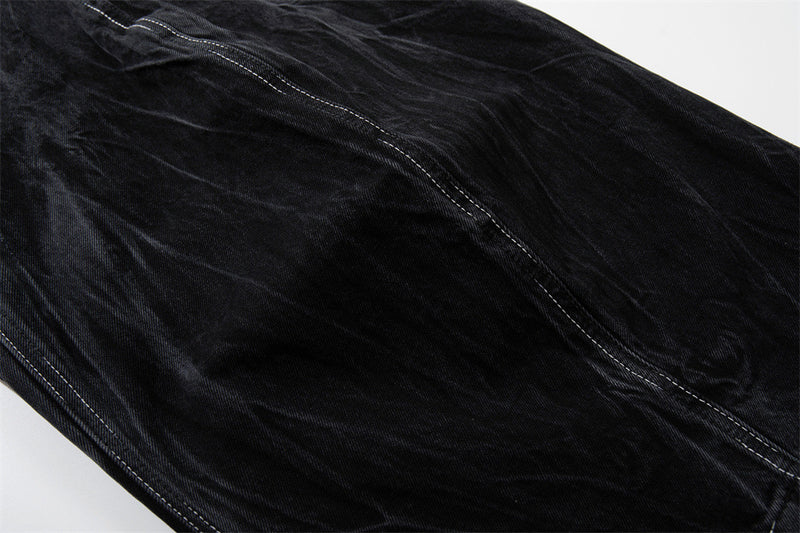 Crinkle-Washed Black Denim Shorts – Wide Leg Streetwear Fit