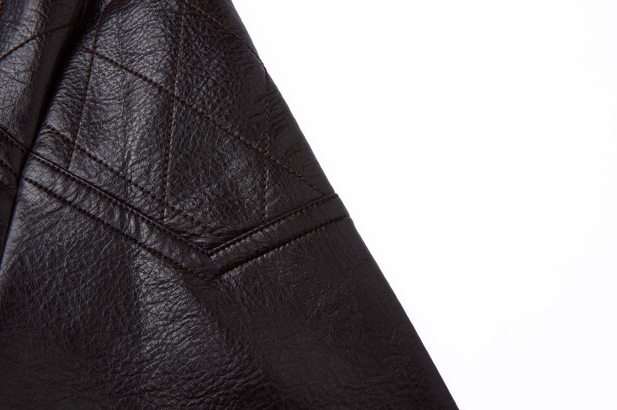 Faux Leather Moto Biker Jacket – Stand Collar with Zip Pockets