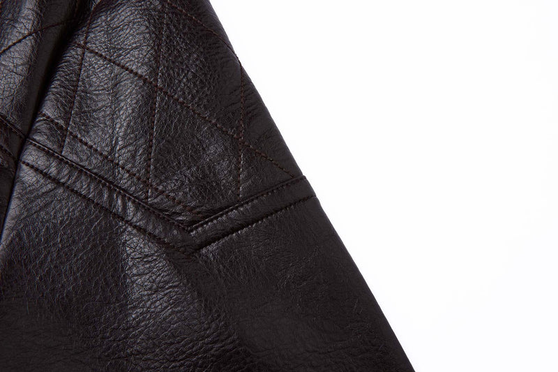 Faux Leather Moto Biker Jacket – Stand Collar with Zip Pockets