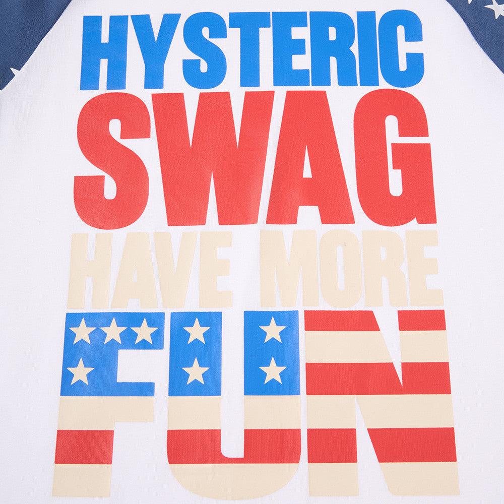 Men's Long Sleeve Graphic Tee – Stars Raglan Colorblock with American Flag