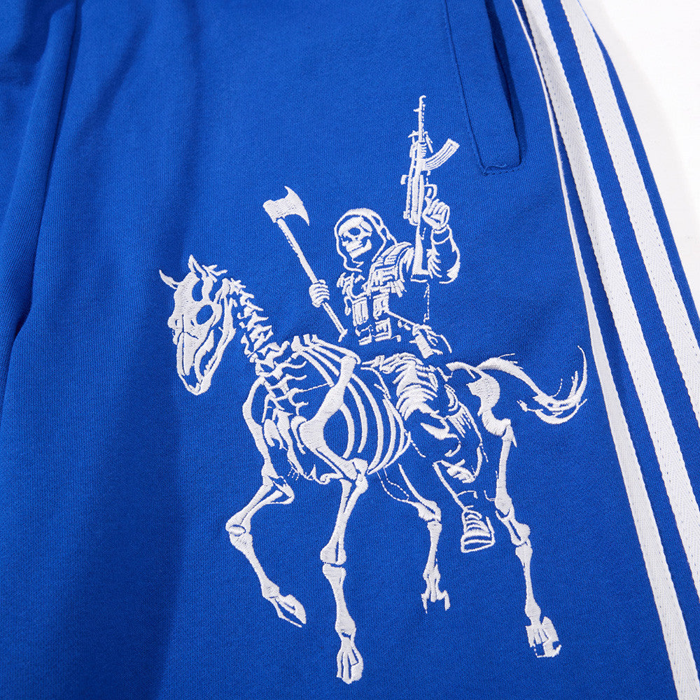 Wide-Leg Track Pants with Skeleton Rider Print and Side Stripe Detail