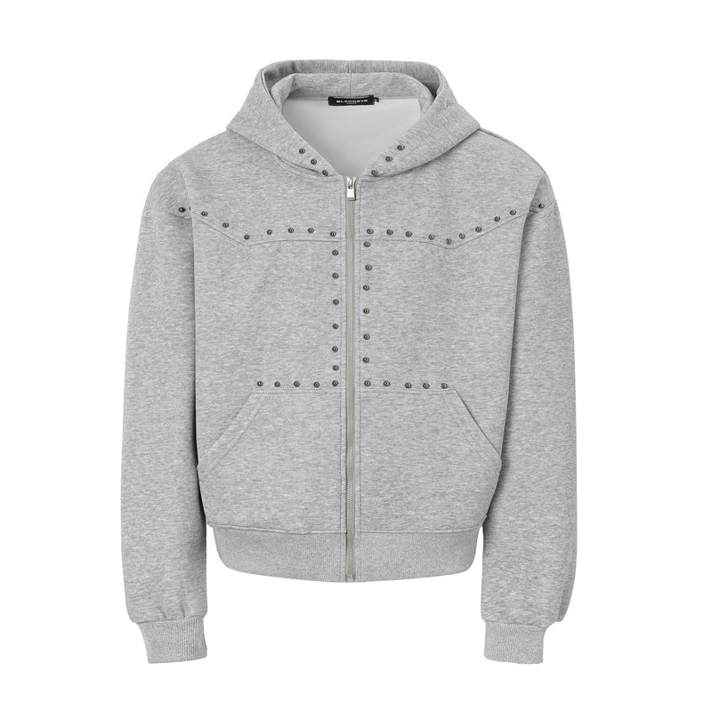 Designer Zip-Up Hoodie with Metal Stud Detail — Heavyweight Oversized Fit
