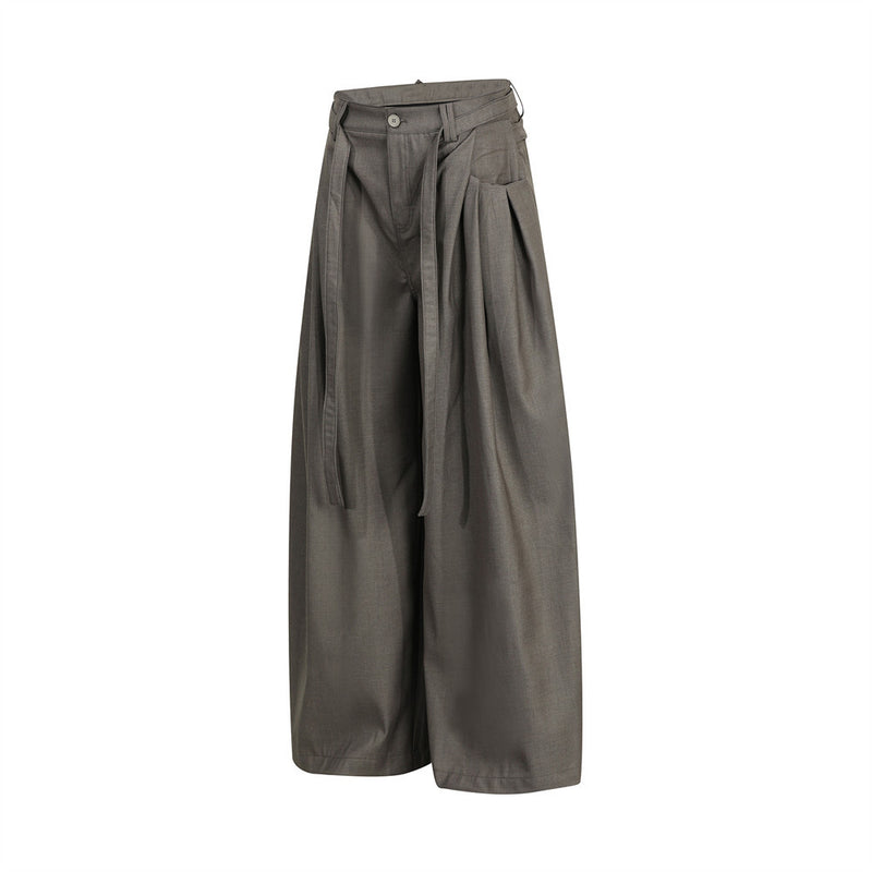 Wide-Leg Pleated Trousers with Drawstring Waist